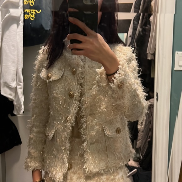 Fuzzy tweed and pearl skirt set - Picture 4 of 6